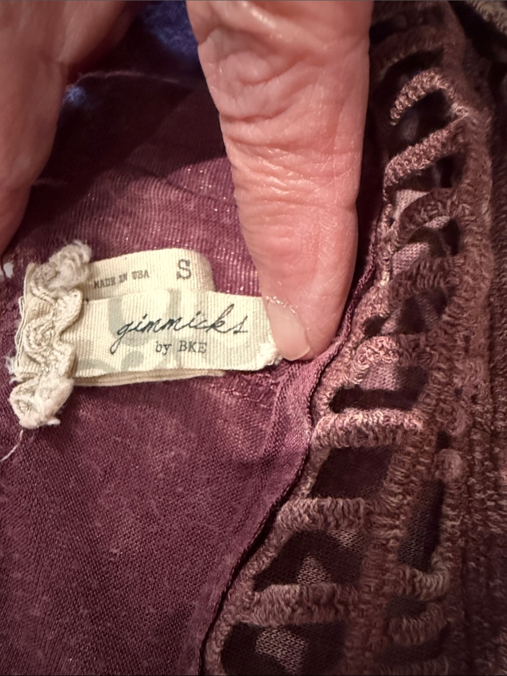 gimmicks by BKE Crochet-Trim Mauve Lace-Hem Tunic Top - Picture 7 of 10